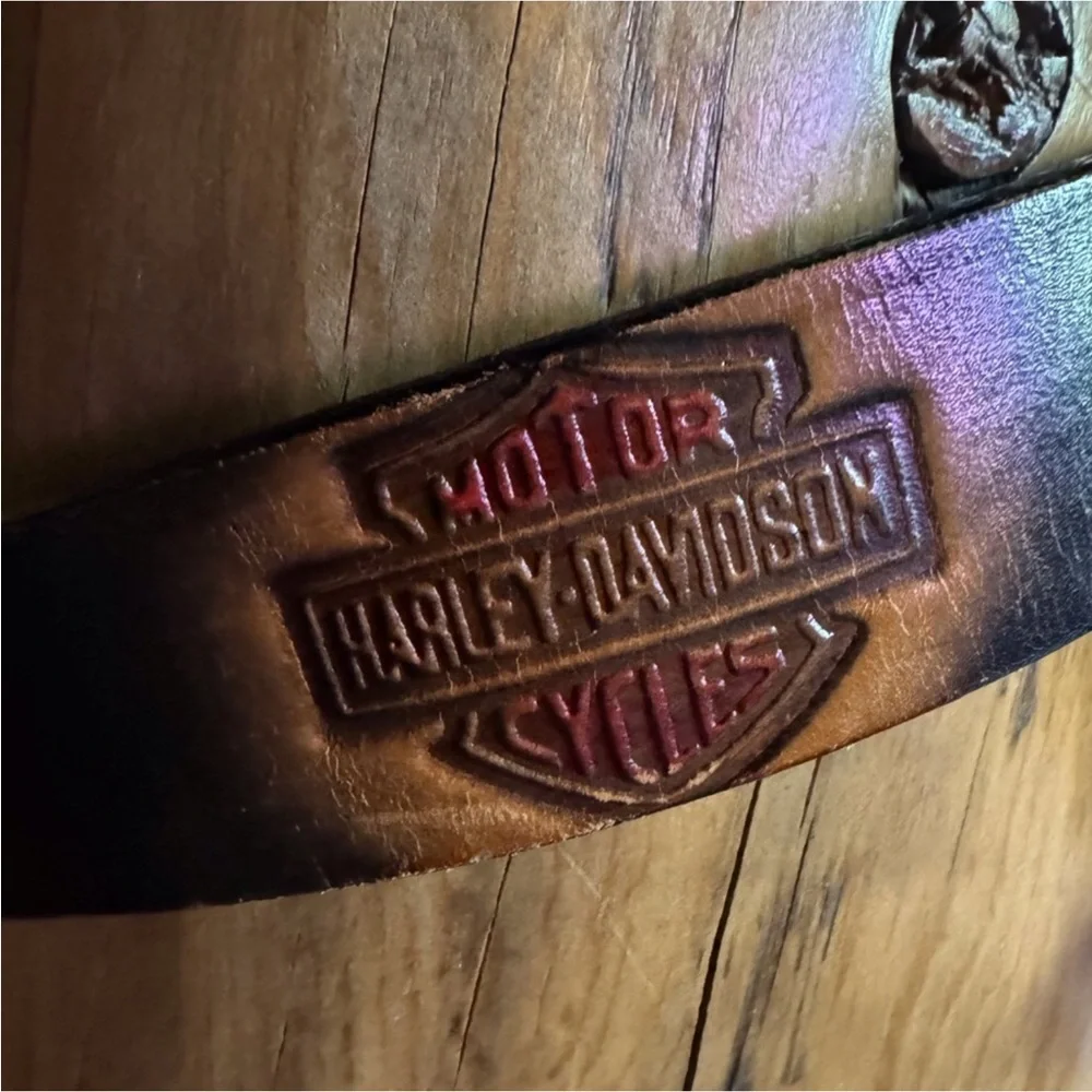 Vintage tooled leather / handmade Harley-Davidson leather belt